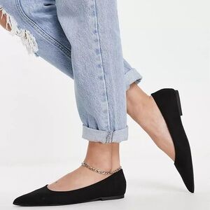 ASOS size 14 (UK 12/EU 45) black faux-suede pointed toe ballet flats